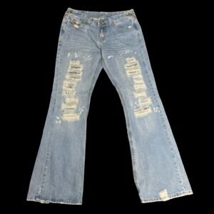 Vintage Bongo Women’s 9 Boot Cut Low Rise Jeans Distressed Ripped Flap Pockets